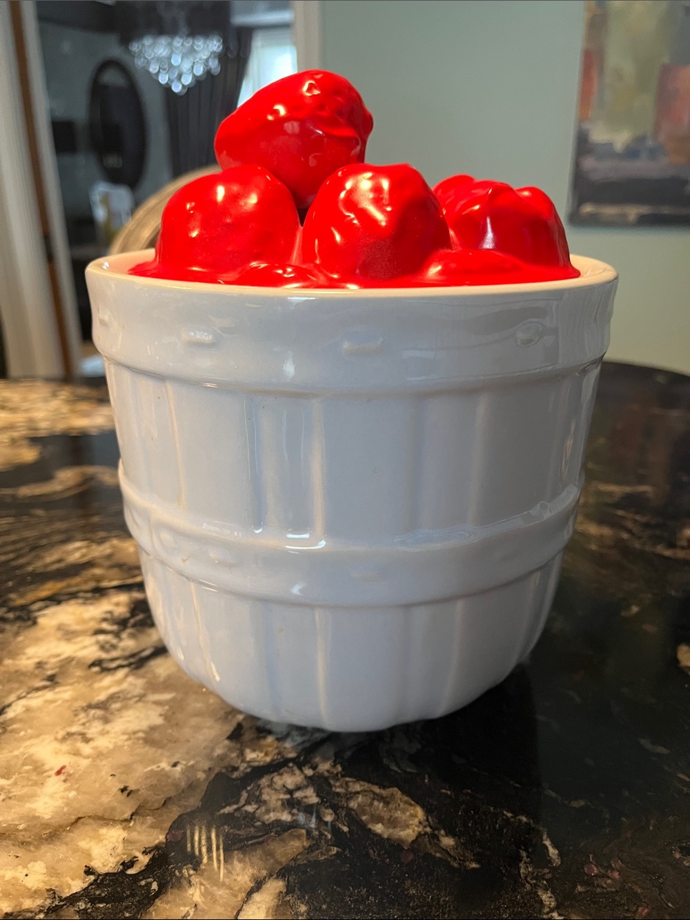Mcoy Pottery White Ceramic strawberry basket cookie Jar #274